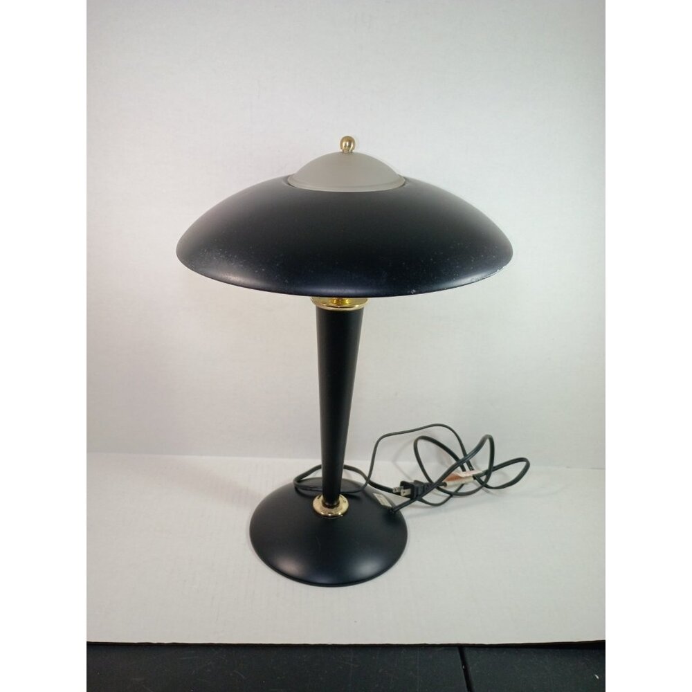 18” Vintage Atomic Flying Saucer Table Touch Lamp UFO Mushroom Black Metal  MCM